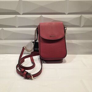DKNY NS Phone Crossbody Red Faux Leather Purse Bag Small Rectangle NEW